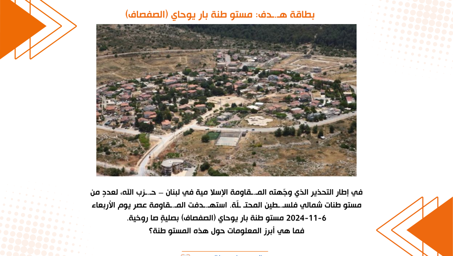بطاقة هدف: مستوطنة بار يوحاي (الصفصاف)